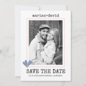 Blaue Herzen Rosa Schreibmaschine Hochzeitsstiftun Save The Date (Vorderseite)