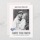 Blaue Herzen Rosa Schreibmaschine Hochzeitsstiftun Save The Date (Vorne/Hinten)