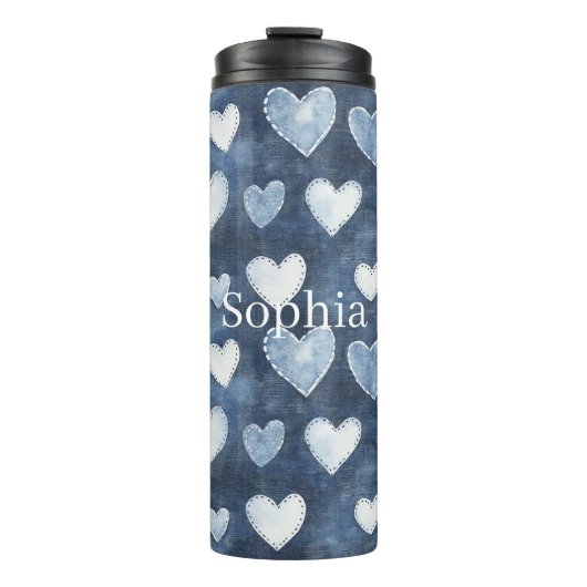 Blaue Herzen Thermosbecher (Vorderseite)