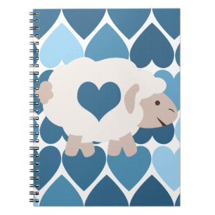 Blaue Herzen und Niedliches Lamm Notizblock