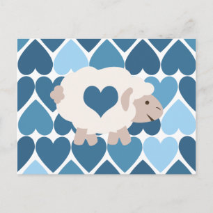 Blaue Herzen und Niedliches Lamm Postkarte