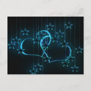 Blaue Herzen und Sterne in Strings Illustration Postkarte