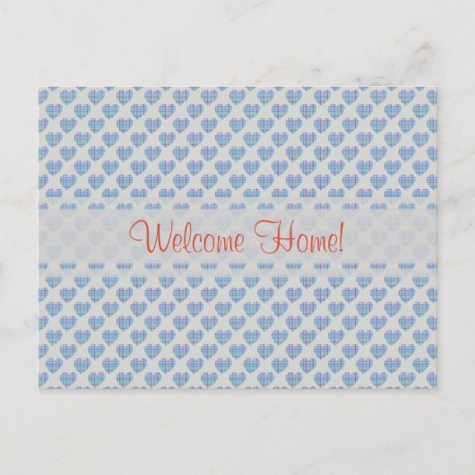 Blaue Herzen Willkommen Zuhause! Postkarte (Vorderseite)