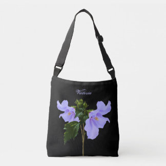 Blaue Hibiskus-Blumen schwarze Crossbody Tragetaschen Mit Langen Trägern