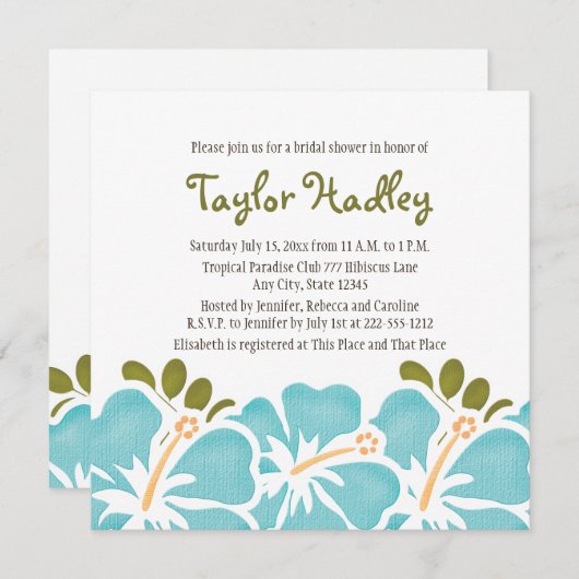 Blaue Hibiskus-Brautparty-Einladungen Einladung (Vorne/Hinten)