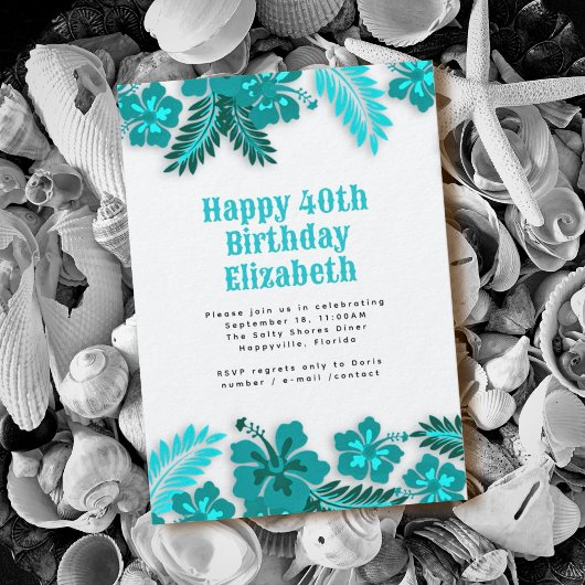 Blaue Hibiskus Hawaiianische Blume Geburtstagspart Einladung