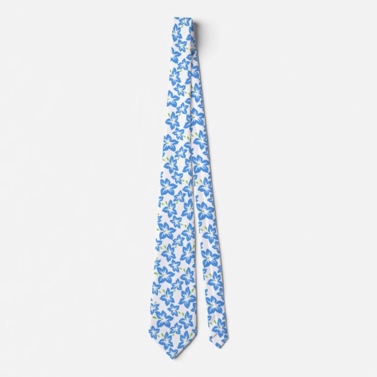 Blaue Hibiskus-Retro-Hawaiian-Pattern Krawatte (Vorderseite)