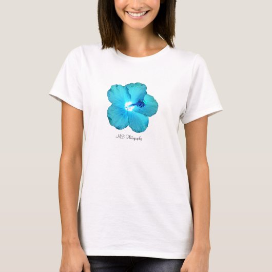 Blaue Hibiskusbehälterspitze T-Shirt (Vorderseite)