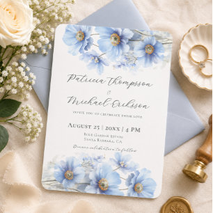 Blaue Himalaya-Mohnblumen-Gartenhochzeit Einladung