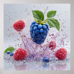 Blaue Himbeer-Spritz-Küchenwanddekoration Poster