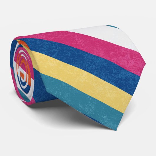 Blaue Himbeere Orangengelbe Streifen Muster Krawatte (Gerollt)