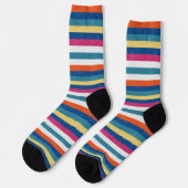 Blaue Himbeere Orangengelbe Streifen Muster Socken (Linkes Detail)