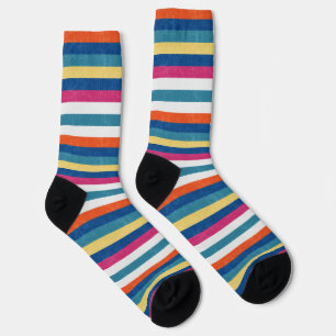 Blaue Himbeere Orangengelbe Streifen Muster Socken