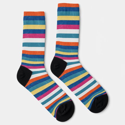 Blaue Himbeere Orangengelbe Streifen Muster Socken (Rechts)
