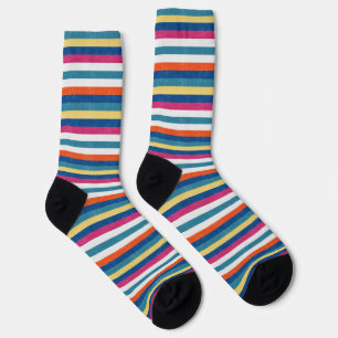 Blaue Himbeere Orangengelbe Streifen Muster Socken