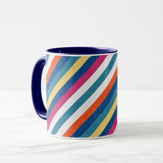 Blaue Himbeere Orangengelbe Streifen Muster Tasse (Vorderseite Links)