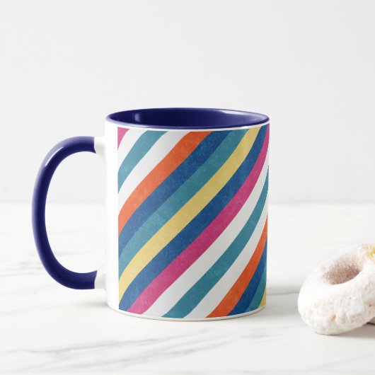 Blaue Himbeere Orangengelbe Streifen Muster Tasse (Mit Donut)