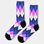 Blaue Himbeere, Rosa und Weiße Raute Socken (Linkes Detail)