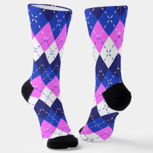 Blaue Himbeere, Rosa und Weiße Raute Socken