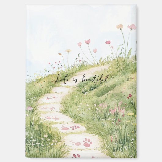 Blaue Himmel Grasweg rosa Blumen Magnet (Vorderseite)