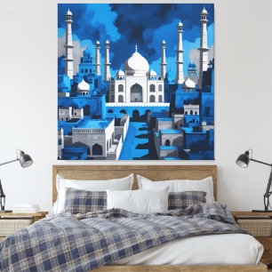 Blaue Himmel-Taj-Mahal-AI-Kunst Leinwanddruck
