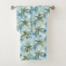 Blaue Himmel Tropische Insel Palmen Badhandtuch Set
