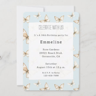 Blaue Himmel und Schmetterlinge Geburtstag Einladung