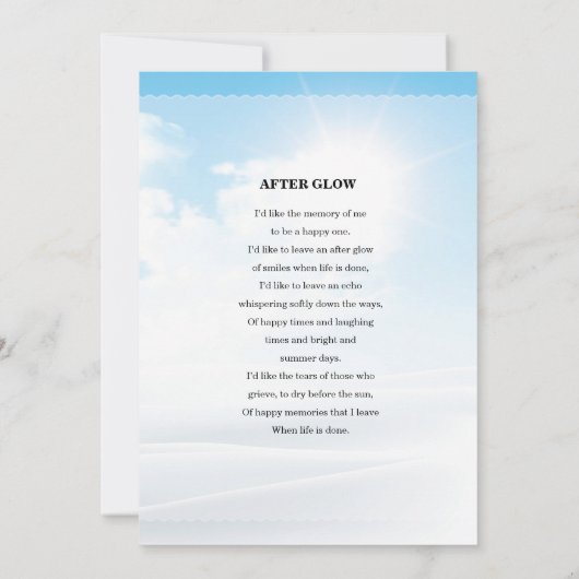 Blaue Himmelsbeerdigung Vorlage für die Gebetskart (Rückseite)