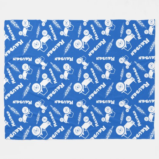 Blaue Himmelsblume, stylisierte Traktorgrafik Fleecedecke (Vorderseite (Horizontal))