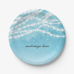 Blaue Himmelslichterkette Rustikale Hochzeitsfeier Pappteller