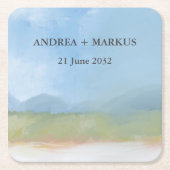 Blaue Himmelsmalerei Hochzeit Rechteckiger Pappuntersetzer (Vorderseite)