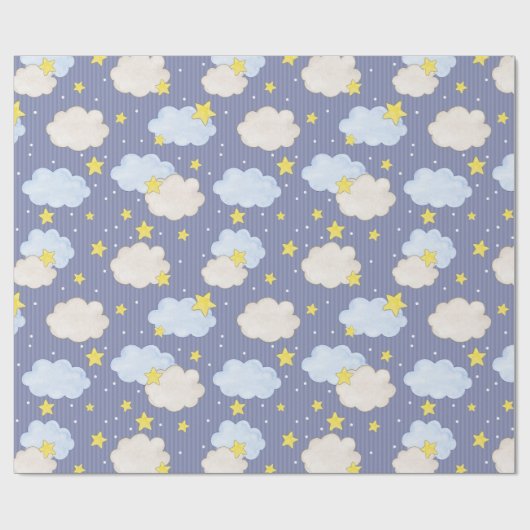 Blaue Himmelsterne und Wolken Geschenkpapier (Flach)