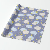 Blaue Himmelsterne und Wolken Geschenkpapier (Ungerollt)