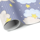 Blaue Himmelsterne und Wolken Geschenkpapier (Rolleneckpunkt)
