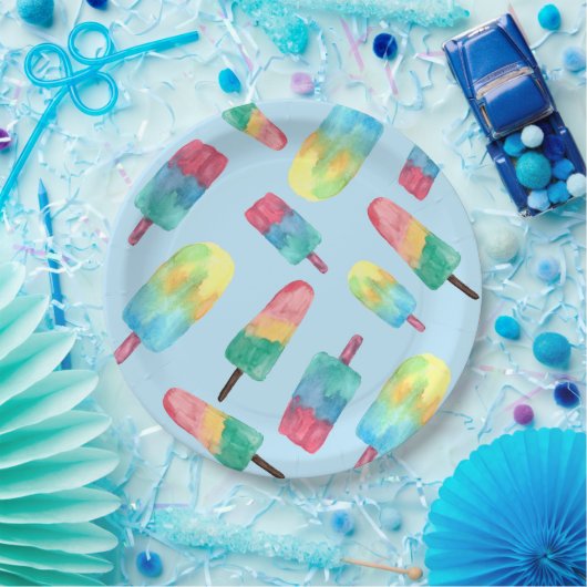 Blaue Hintergrundfarbe Aquarellfarbige Populatione Pappteller (Party)