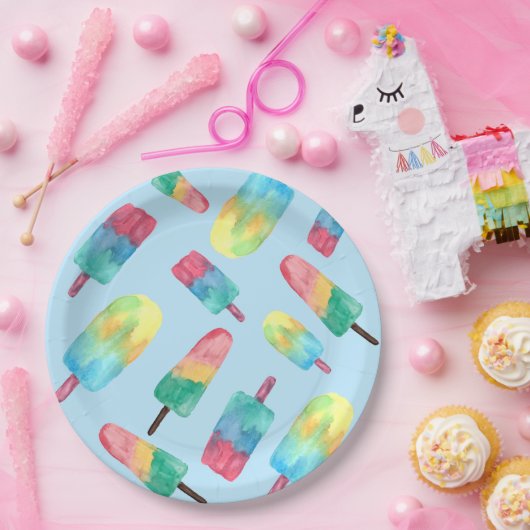 Blaue Hintergrundfarbe Aquarellfarbige Populatione Pappteller (Party)