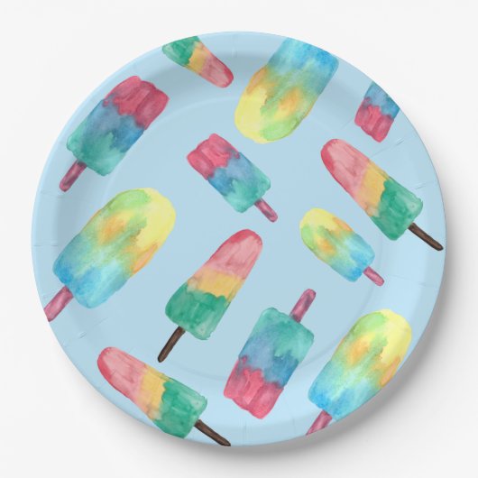 Blaue Hintergrundfarbe Aquarellfarbige Populatione Pappteller (Vorderseite)