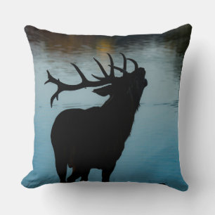 Blaue Hirsch-Silhouette-Wurfkissenbezug – Natur I Kissen
