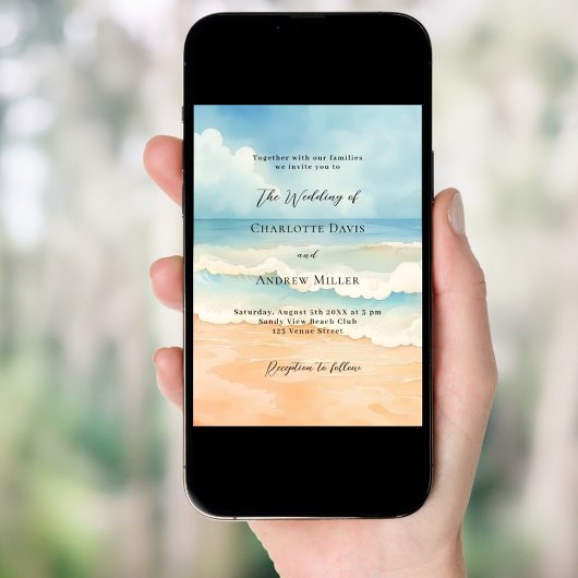 Blaue Hochzeit am Strand Einladung