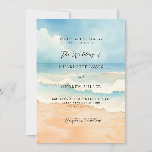 Blaue Hochzeit am Strand Einladung (Vorderseite)