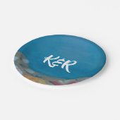 Blaue Hochzeit am Strand Pappteller (Schrägansicht)