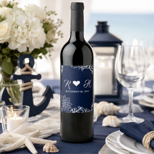 Blaue Hochzeit am Strand Weinetikett