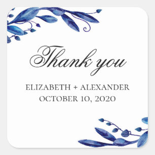 Blaue Hochzeit danke. Wasserfarbe Quadratischer Aufkleber