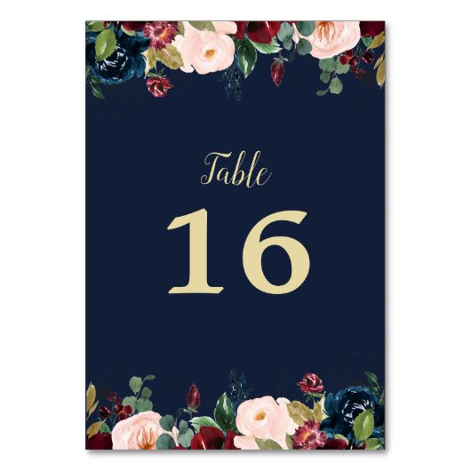 Blaue Hochzeit der blühenden Blumenflotte Tischnummer (Rückseite)