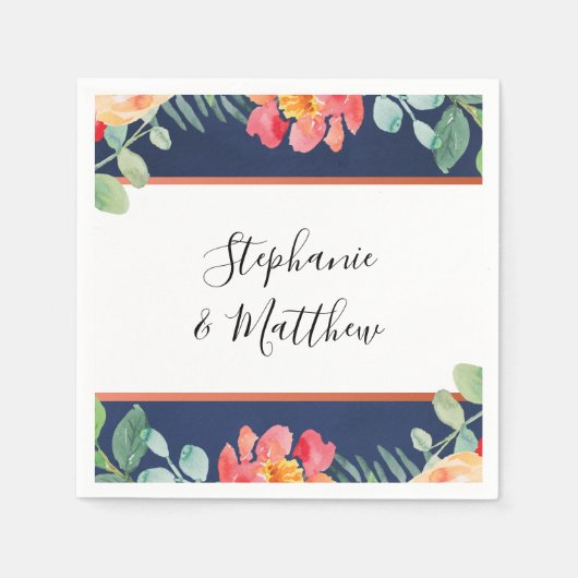 Blaue Hochzeit der Korallenblume Serviette (Vorderseite)