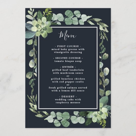 Blaue Hochzeit der Navy in der Nacht Menükarte (Vorderseite)