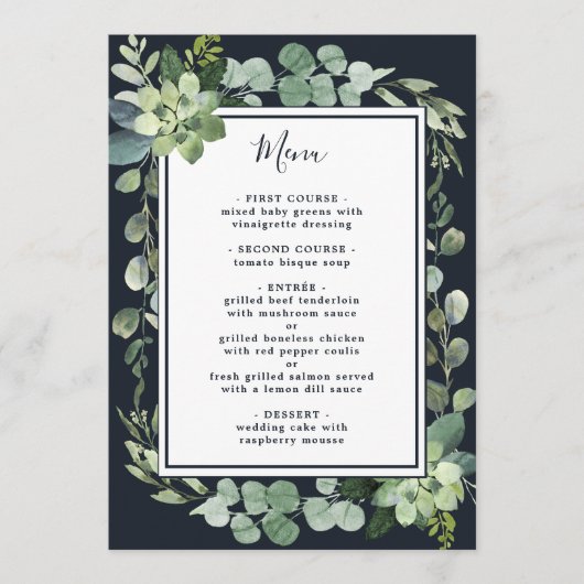 Blaue Hochzeit der Navy in der Nacht Menükarte (Vorderseite)