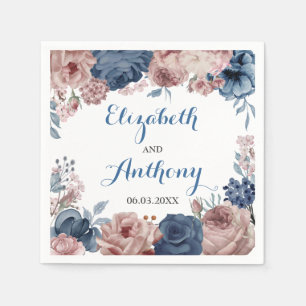 Blaue Hochzeit der Navy Rose Mauve Watercolor Serviette