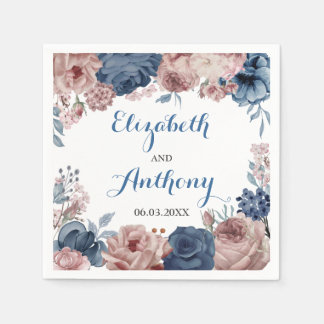 Blaue Hochzeit der Navy Rose Mauve Watercolor Serviette