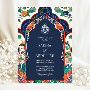 Blaue Hochzeit der Persischen Floral Inlay Navy Einladung